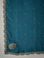 Imperial Blue Embroidered Chinon Straight Kurta Palazzo Set with Dupatta