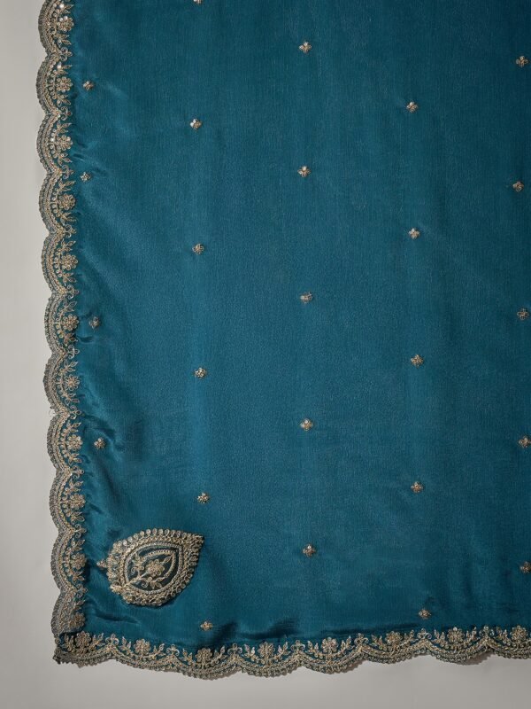 Imperial Blue Embroidered Chinon Straight Kurta Palazzo Set with Dupatta