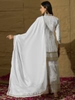 Exquisite White Chinon Embroidered Kurta Sharara Set