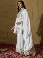 Exquisite White Chinon Embroidered Kurta Sharara Set