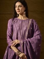 Alluring Purple Embroidered Chinon Flared Kurta Sharara Set with Dupatta
