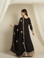 Mystic Black Embroidered Chinon Anarkali Gown with Dupatta