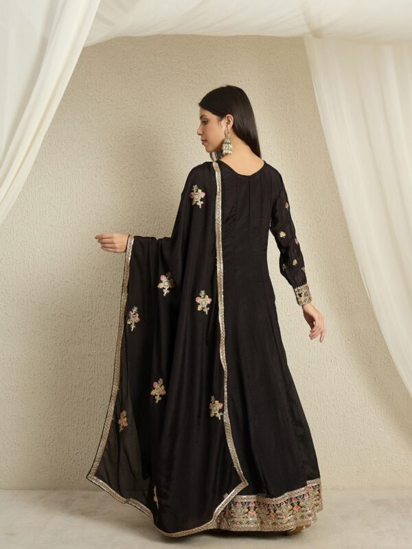 Mystic Black Embroidered Chinon Anarkali Gown with Dupatta