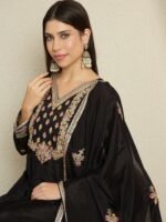 Mystic Black Embroidered Chinon Anarkali Gown with Dupatta