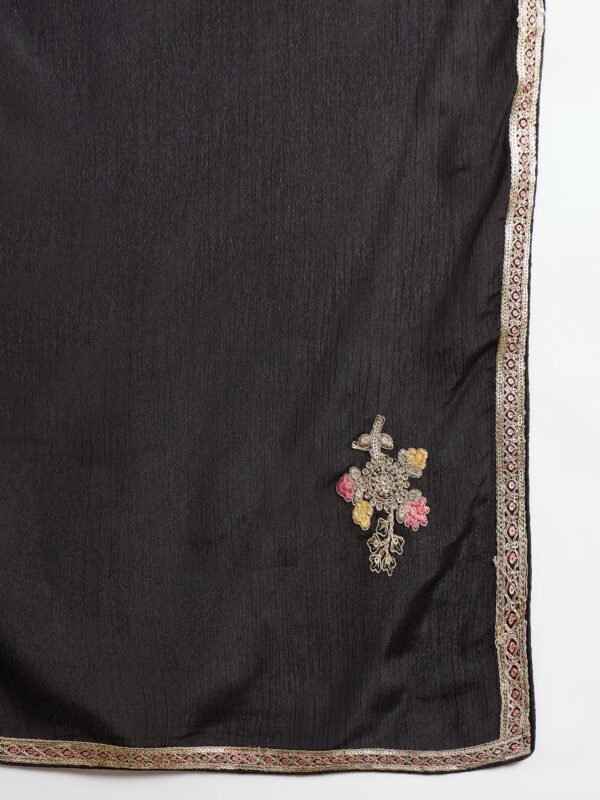 Mystic Black Embroidered Chinon Anarkali Gown with Dupatta