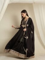 Mystic Black Embroidered Chinon Anarkali Gown with Dupatta