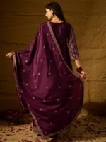 Mesmerizing Purple Embroidered Chinon Flared Kurta Palazzo Set with Dupatta