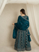Magnificent Maroon Embroidered Chinon A-Line Gown with Dupatta