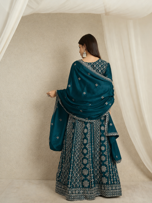 Magnificent Maroon Embroidered Chinon A-Line Gown with Dupatta