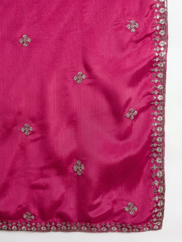 Magnificent Maroon Embroidered Chinon A-Line Gown with Dupatta