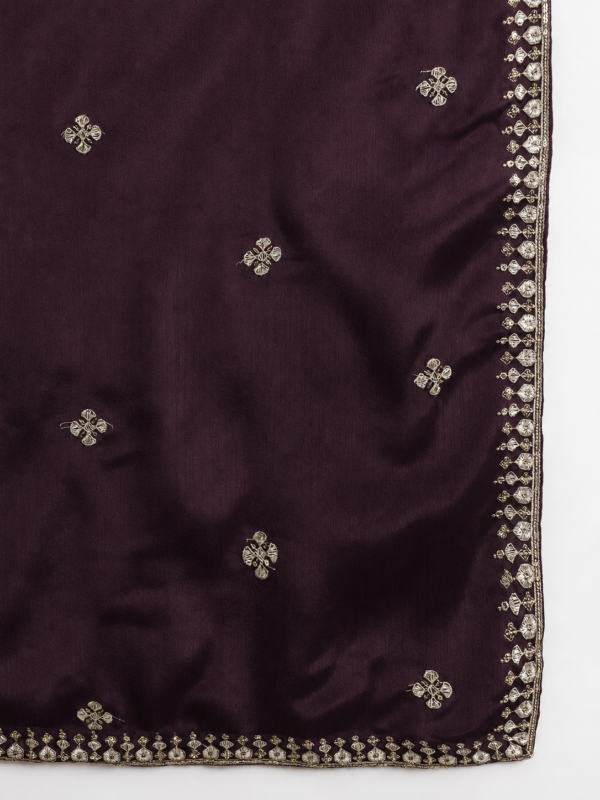 Magnificent Maroon Embroidered Chinon A-Line Gown with Dupatta