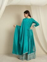 Regal Teal Chinon Embroidered Front-Slit Anarkali Set