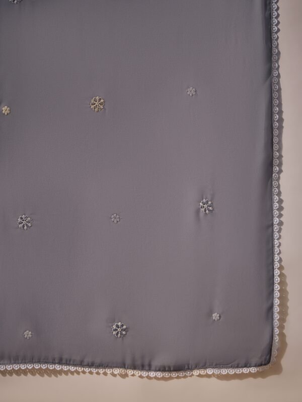 Celestial Grey Embroidered Faux Georgette Anarkali Gown with Dupatta