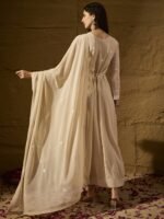 Pristine Cream Embroidered Faux Georgette Anarkali Gown with Dupatta