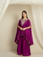 Vibrant Purple Embroidered Chinon Kaftan Palazzo Set