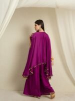 Vibrant Purple Embroidered Chinon Kaftan Palazzo Set