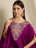 Vibrant Purple Embroidered Chinon Kaftan Palazzo Set