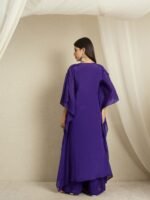 Blue Embroidered Kaftan Set | V Neck | Slit Sleeves | Calf Length