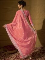 Radiant Light Pink Embroidered Chinon Kurta Sharara Set with Dupatta