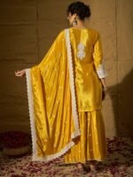 Vibrant Yellow Chinon Embroidered Kurta & Sharara Set