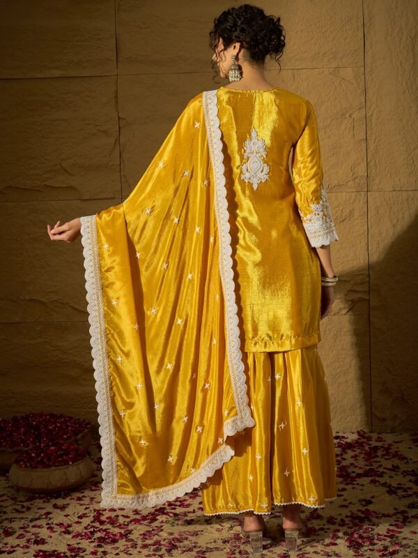 Vibrant Yellow Chinon Embroidered Kurta & Sharara Set