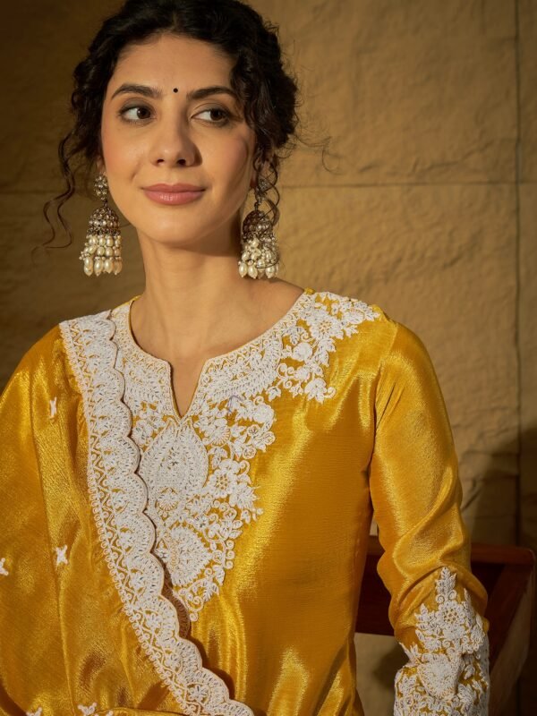 Vibrant Yellow Chinon Embroidered Kurta & Sharara Set