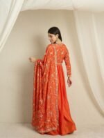 Vivid Orange Embroidered Chinon Anarkali Gown with Dupatta