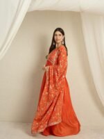 Vivid Orange Embroidered Chinon Anarkali Gown with Dupatta