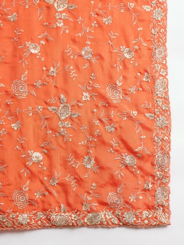 Vivid Orange Embroidered Chinon Anarkali Gown with Dupatta