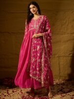 Vivid Orange Embroidered Chinon Anarkali Gown with Dupatta