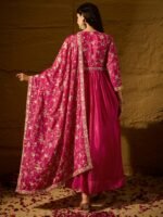 Vivid Orange Embroidered Chinon Anarkali Gown with Dupatta