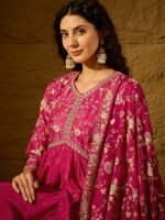 Vivid Orange Embroidered Chinon Anarkali Gown with Dupatta