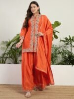 Purple Embroidered Kurta Palazzo | Collar Neck | Above Knee