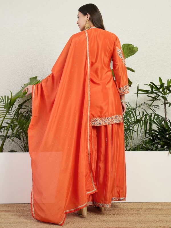 Purple Embroidered Kurta Palazzo | Collar Neck | Above Knee