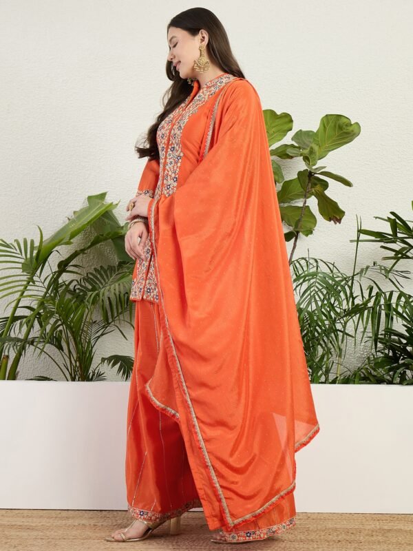 Purple Embroidered Kurta Palazzo | Collar Neck | Above Knee