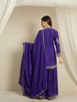 Purple Embroidered Kurta Palazzo | Collar Neck | Above Knee
