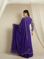 Opulent Purple Embroidered Chinon Crop Top, Palazzo & Long Jacket Set with Dupatta