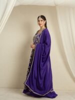 Opulent Purple Embroidered Chinon Crop Top, Palazzo & Long Jacket Set with Dupatta