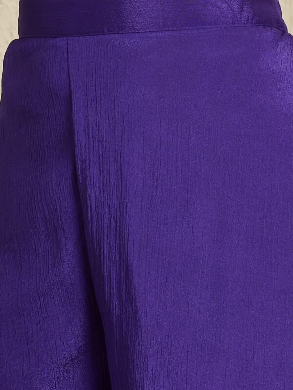 Opulent Purple Embroidered Chinon Crop Top, Palazzo & Long Jacket Set with Dupatta