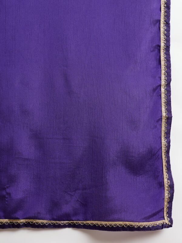 Opulent Purple Embroidered Chinon Crop Top, Palazzo & Long Jacket Set with Dupatta