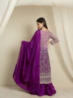 Glorious Purple Embroidered Chinon A-Line Kurta Lehenga Set with Dupatta