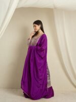 Glorious Purple Embroidered Chinon A-Line Kurta Lehenga Set with Dupatta