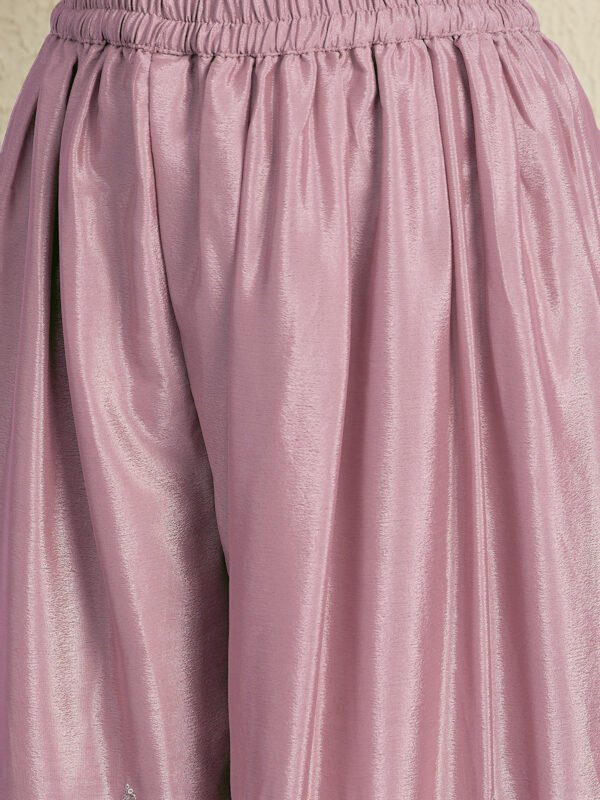 Shimmering Light Pink Embroidered Chinon Short Kurta Palazzo Set with Dupatta