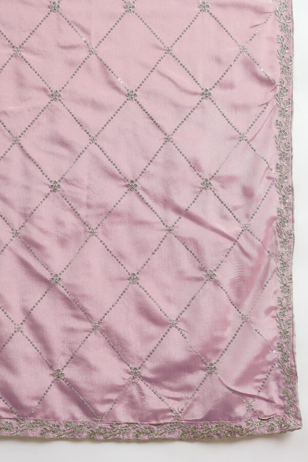 Shimmering Light Pink Embroidered Chinon Short Kurta Palazzo Set with Dupatta
