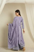 Shimmering Light Pink Embroidered Chinon Short Kurta Palazzo Set with Dupatta