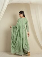 Shimmering Light Pink Embroidered Chinon Short Kurta Palazzo Set with Dupatta