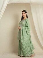 Shimmering Light Pink Embroidered Chinon Short Kurta Palazzo Set with Dupatta