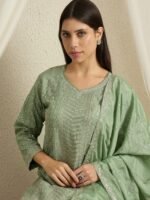 Shimmering Light Pink Embroidered Chinon Short Kurta Palazzo Set with Dupatta