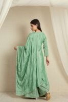 Shimmering Light Pink Embroidered Chinon Short Kurta Palazzo Set with Dupatta