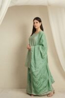 Shimmering Light Pink Embroidered Chinon Short Kurta Palazzo Set with Dupatta